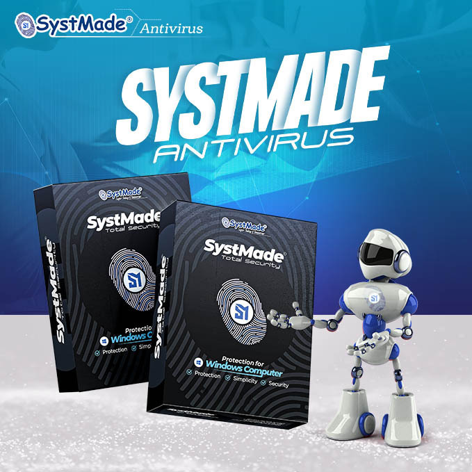 SystMade Antivirus packaging with two product boxes labeled 'SystMade Total Security' for Windows computer