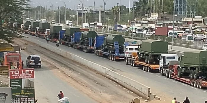 Fleet of Trucks Transporting KDF Vehicles Spotted on Mombasa Road