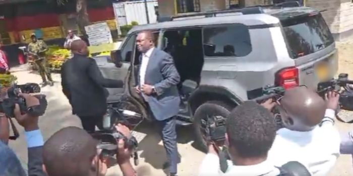 CS Justin Muturi Driven to Kilimani Police Station Over Son's Abduction